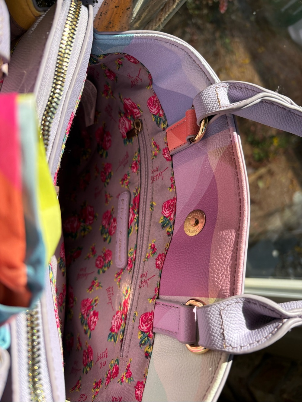 Betsey Johnson Women’s lilac Top-Handle Tote with Heart Accent & vibrant bow - Picture 3 of 9
